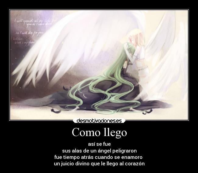 Como llego - así se fue
sus alas de un ángel peligraron
fue tiempo atrás cuando se enamoro 
un juicio divino que le llego al corazón