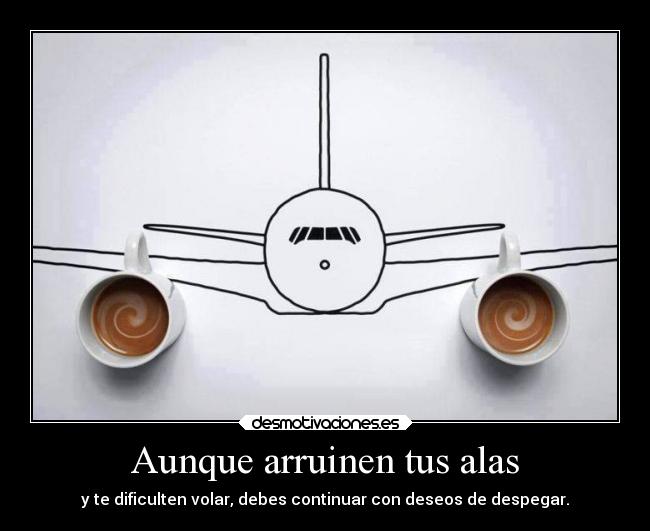 Aunque arruinen tus alas - y te dificulten volar, debes continuar con deseos de despegar.