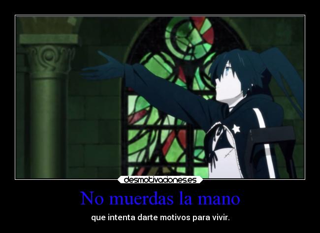 carteles anime manga otaku black rock shooter miku hatsune morder mano motivos vivir iglesia santuario vidrio desmotivaciones