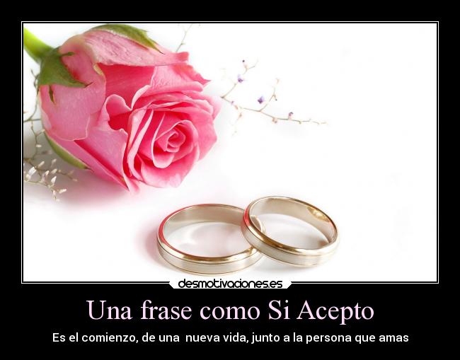 Una frase como Si Acepto - Es el comienzo, de una  nueva vida, junto a la persona que amas