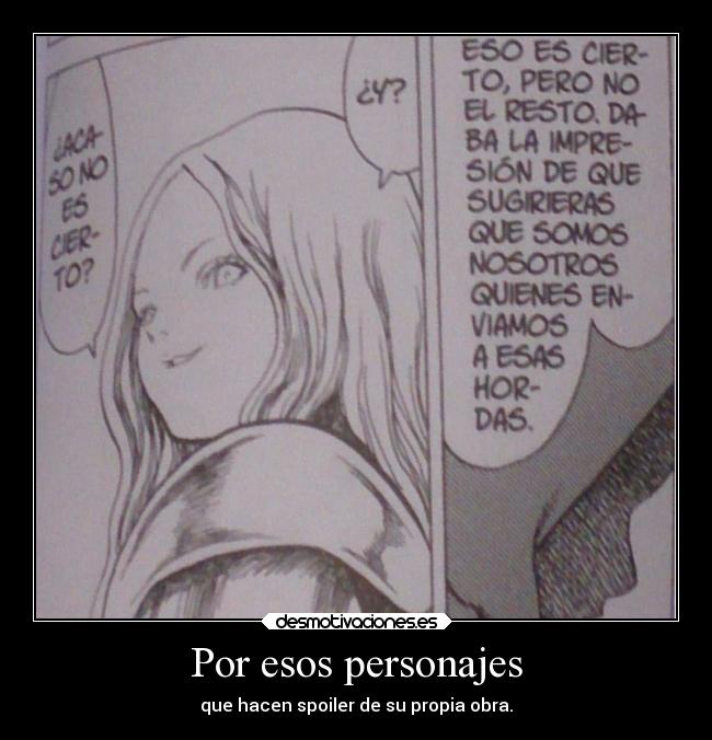 carteles anime theinmortals raptorhunters claymore teresa tenue sonrisa spoilerman desmotivaciones