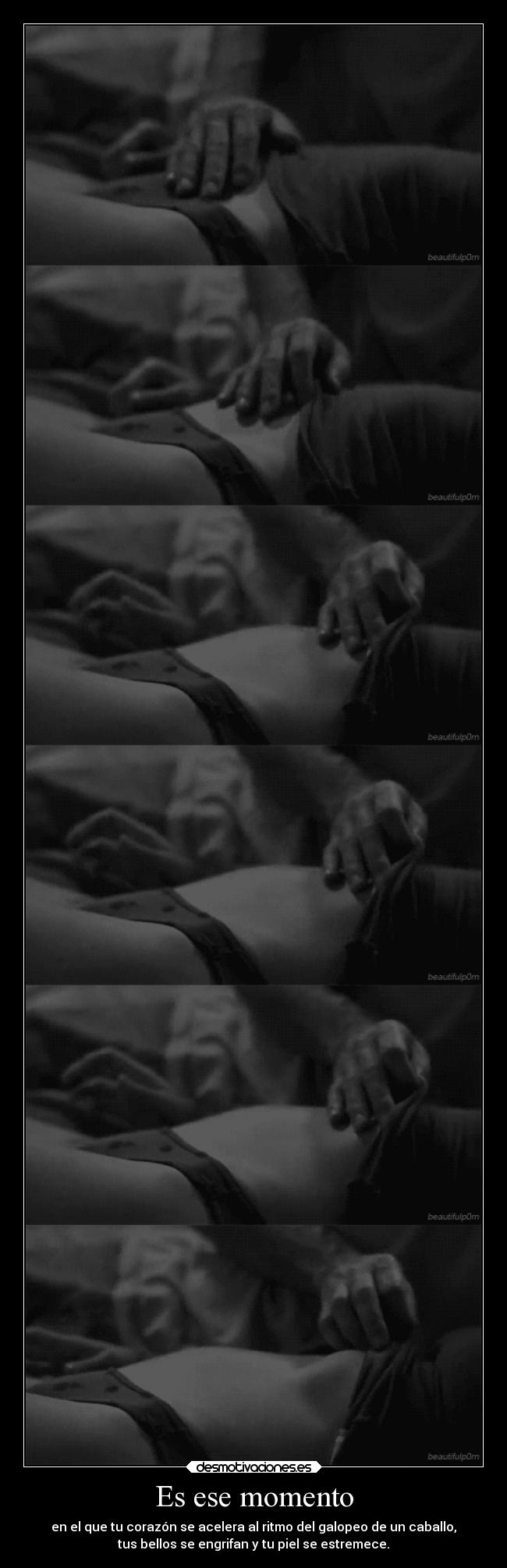 Es ese momento - en el que tu corazón se acelera al ritmo del galopeo de un caballo,
tus bellos se engrifan y tu piel se estremece.