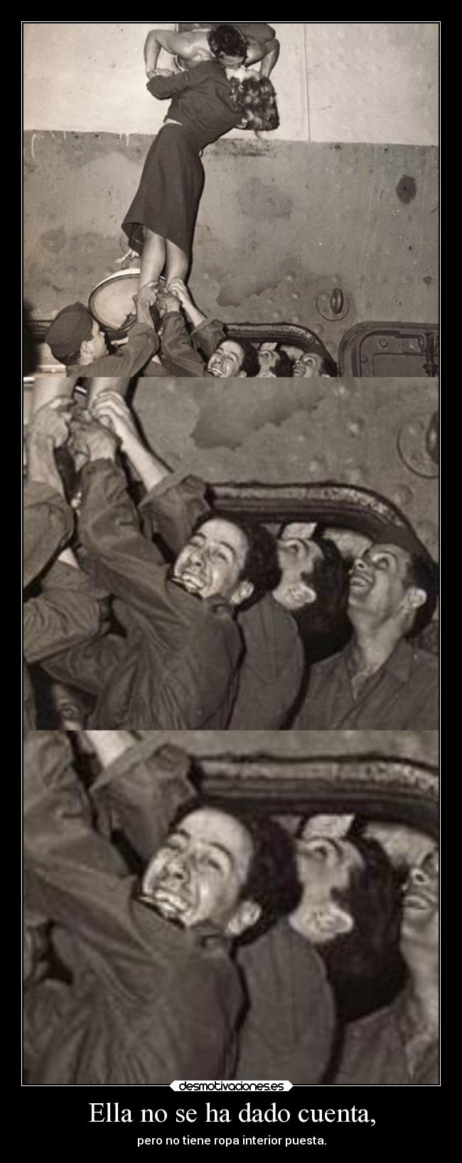 Ella no se ha dado cuenta, - pero no tiene ropa interior puesta.