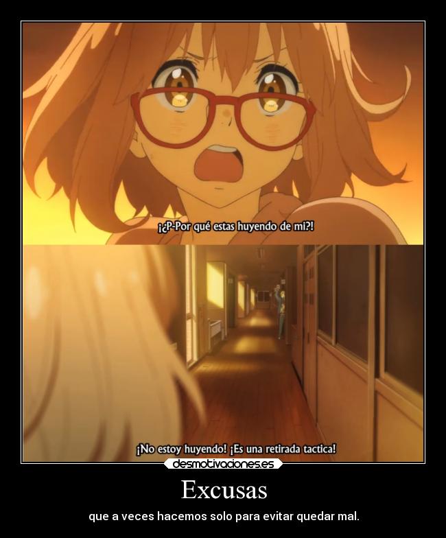 carteles anime kyoukai kanata huyendo mirai con excusas malas doni desmotivaciones