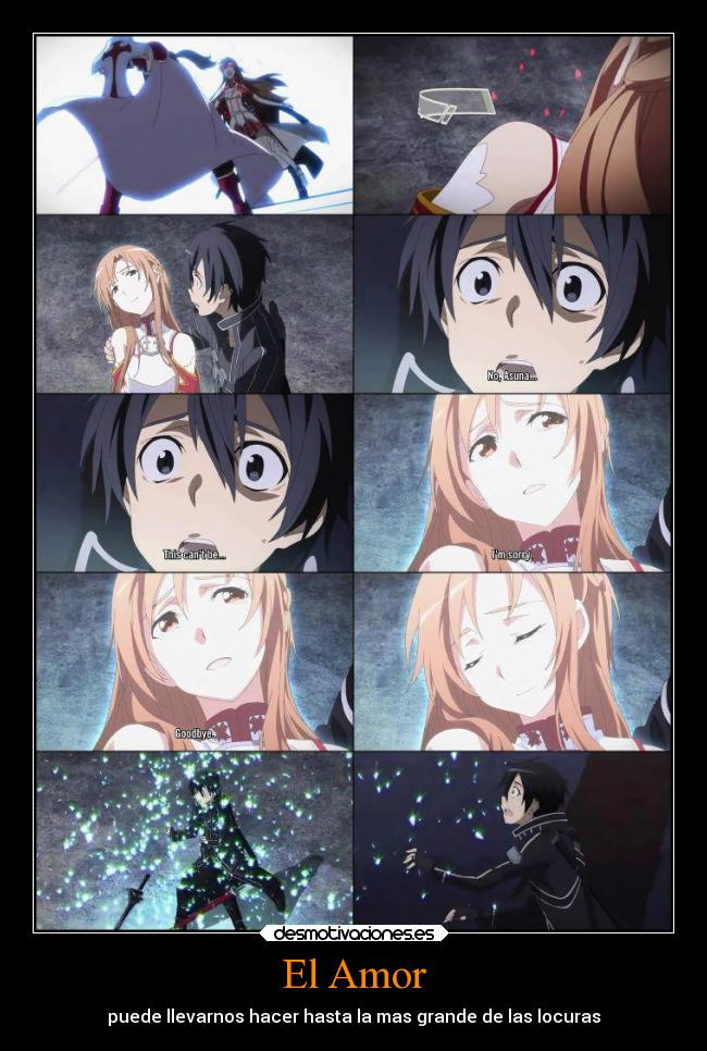 carteles amor anime sword art online kirito kazuto kirigaya asuna yuuki echos reales amor locura desmotivaciones