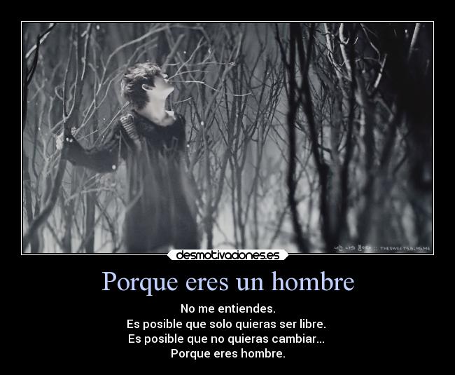 Porque eres un hombre - No me entiendes.
Es posible que solo quieras ser libre.
Es posible que no quieras cambiar...
Porque eres hombre.