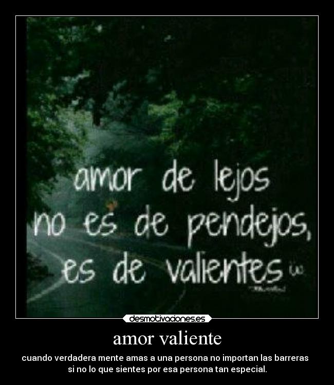amor valiente - cuando verdadera mente amas a una persona no importan las barreras
si no lo que sientes por esa persona tan especial.