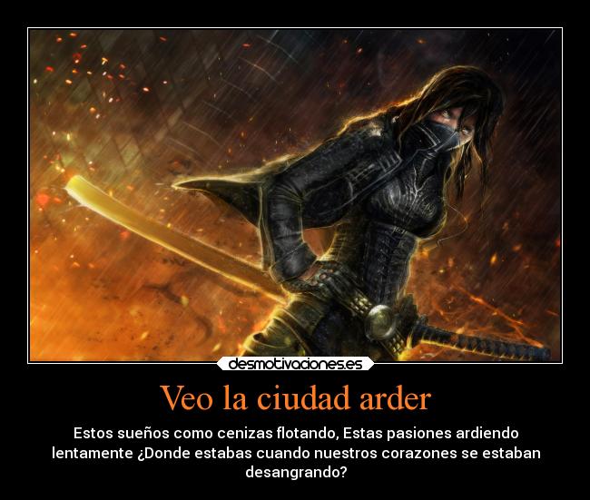 carteles ninja anime fuego katana armadura arder desmotivaciones