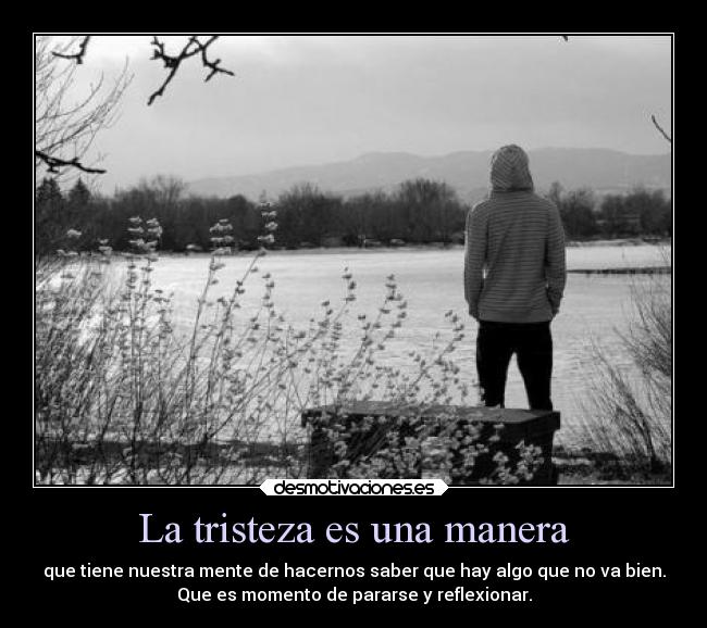 La tristeza es una manera - que tiene nuestra mente de hacernos saber que hay algo que no va bien.
Que es momento de pararse y reflexionar.