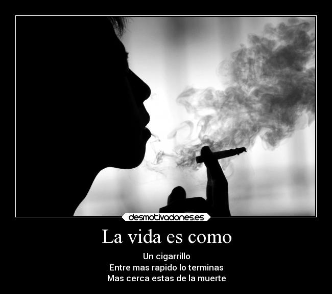 La vida es como - Un cigarrillo
Entre mas rapido lo terminas
Mas cerca estas de la muerte