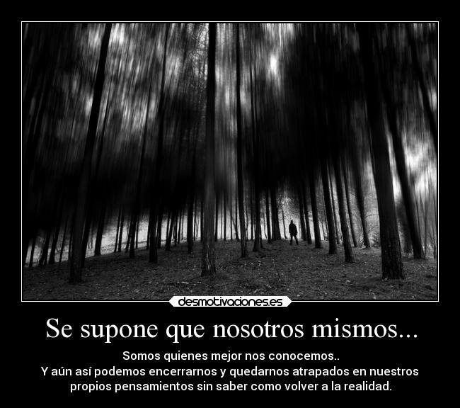 Se supone que nosotros mismos... - Somos quienes mejor nos conocemos..
Y aún así podemos encerrarnos y quedarnos atrapados en nuestros
propios pensamientos sin saber como volver a la realidad.