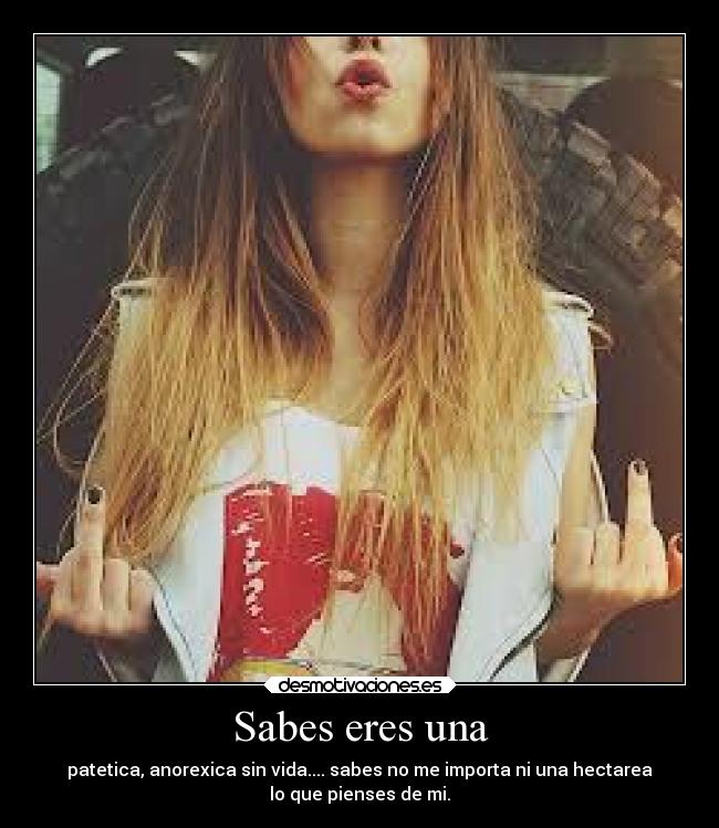 Sabes eres una - patetica, anorexica sin vida.... sabes no me importa ni una hectarea
lo que pienses de mi.