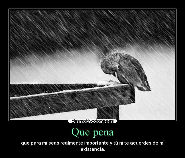 Que pena - que para mi seas realmente importante y tú ni te acuerdes de mi
existencia.