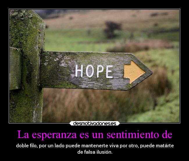La esperanza es un sentimiento de - doble filo, por un lado puede mantenerte viva por otro, puede matárte
de falsa ilusión.