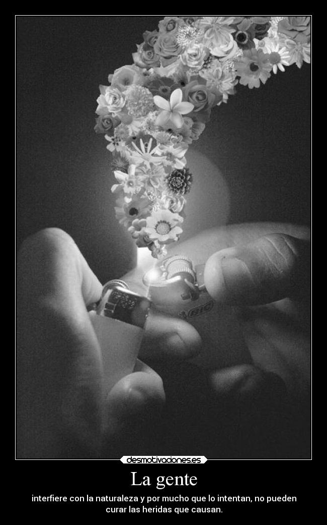 La gente - interfiere con la naturaleza y por mucho que lo intentan, no pueden
curar las heridas que causan.