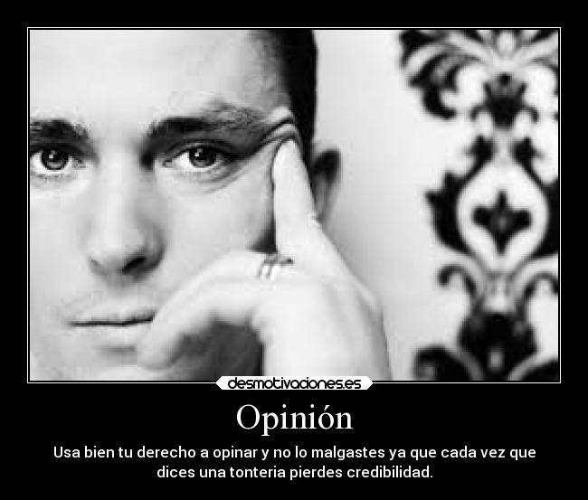 Opinión - Usa bien tu derecho a opinar y no lo malgastes ya que cada vez que
dices una tonteria pierdes credibilidad.