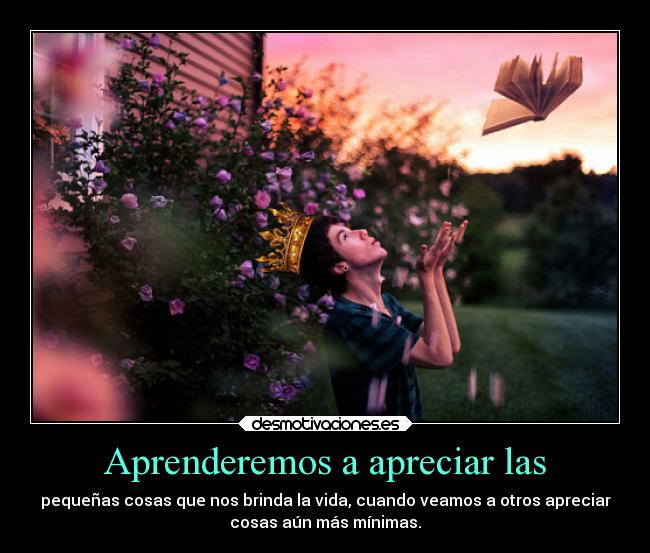 Aprenderemos a apreciar las - pequeñas cosas que nos brinda la vida, cuando veamos a otros apreciar
cosas aún más mínimas.