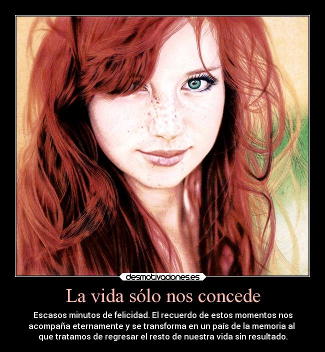 La vida sólo nos concede - Escasos minutos de felicidad. El recuerdo de estos momentos nos
acompaña eternamente y se transforma en un país de la memoria al
que tratamos de regresar el resto de nuestra vida sin resultado.