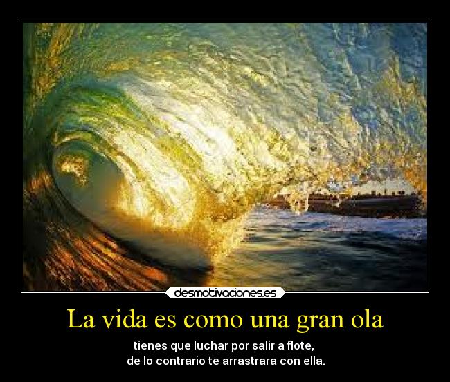 La vida es como una gran ola - tienes que luchar por salir a flote, 
de lo contrario te arrastrara con ella.