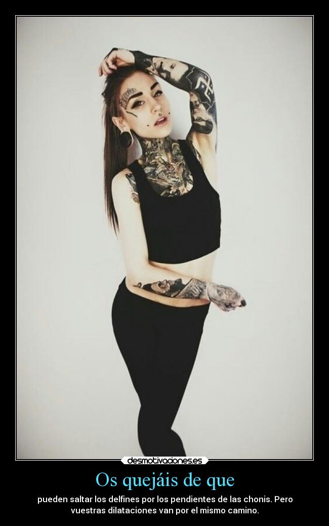 Os quejáis de que - pueden saltar los delfines por los pendientes de las chonis. Pero
vuestras dilataciones van por el mismo camino.