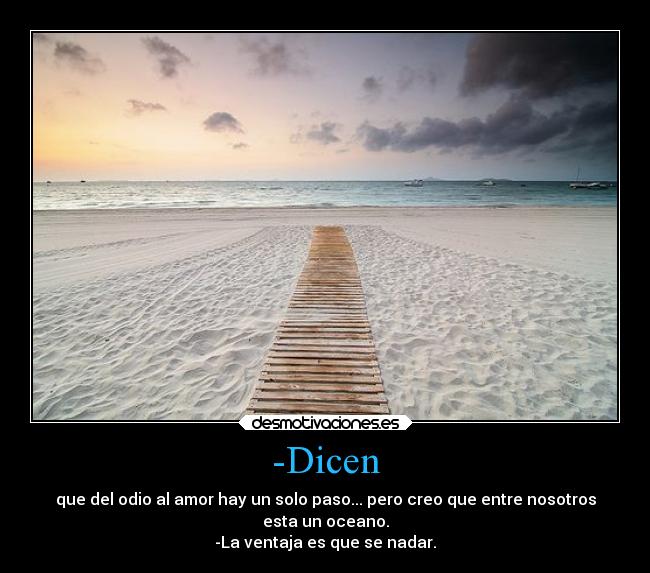 -Dicen - que del odio al amor hay un solo paso... pero creo que entre nosotros
esta un oceano.
-La ventaja es que se nadar.