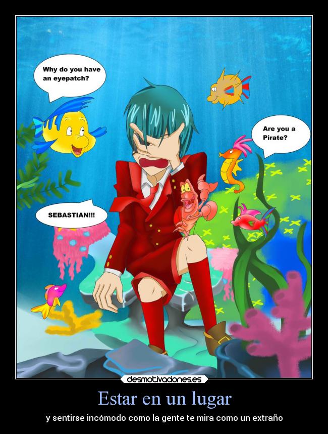 carteles anime devilbrigade kuroshitsuji ciel sirenita sebastian peces mar vida que miren raro desmotivaciones