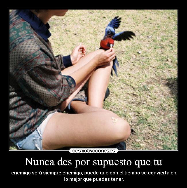 Nunca des por supuesto que tu - enemigo será siempre enemigo, puede que con el tiempo se convierta en
 lo mejor que puedas tener.
