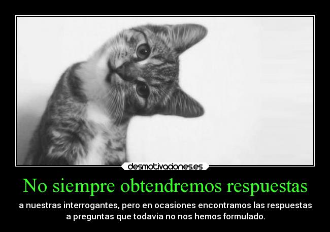 No siempre obtendremos respuestas - a nuestras interrogantes, pero en ocasiones encontramos las respuestas
a preguntas que todavia no nos hemos formulado.