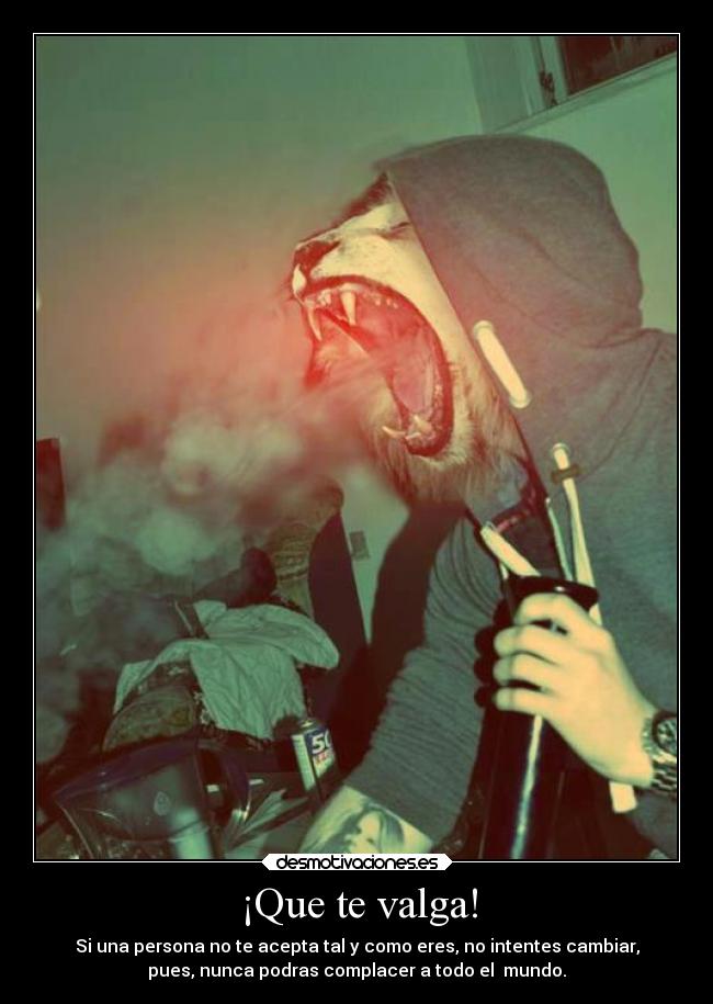 ¡Que te valga! - Si una persona no te acepta tal y como eres, no intentes cambiar,
pues, nunca podras complacer a todo el  mundo.
