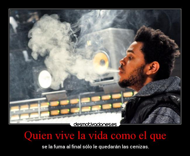 Quien vive la vida como el que - se la fuma al final sólo le quedarán las cenizas.