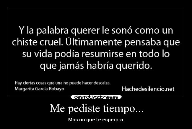 Me pediste tiempo... - Mas no que te esperara.