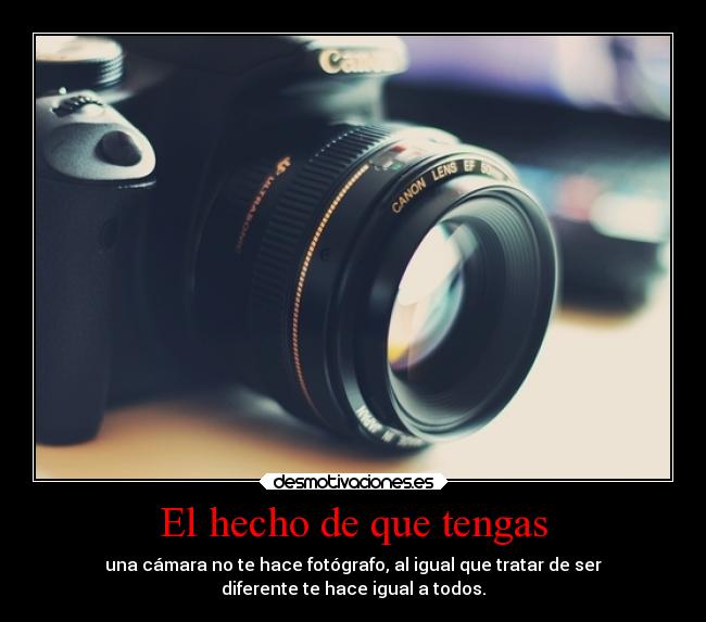 El hecho de que tengas - una cámara no te hace fotógrafo, al igual que tratar de ser
diferente te hace igual a todos.
