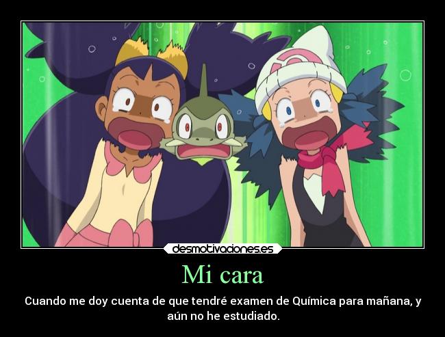 carteles pokemon anime otaku devilbrigade axew iris dawn maya hikari cara quimica vida colegio estudiar desmotivaciones