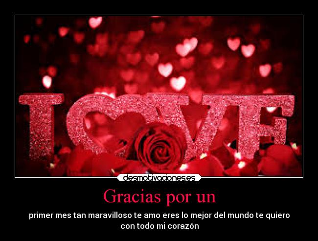 Gracias por un - primer mes tan maravilloso te amo eres lo mejor del mundo te quiero
con todo mi corazón