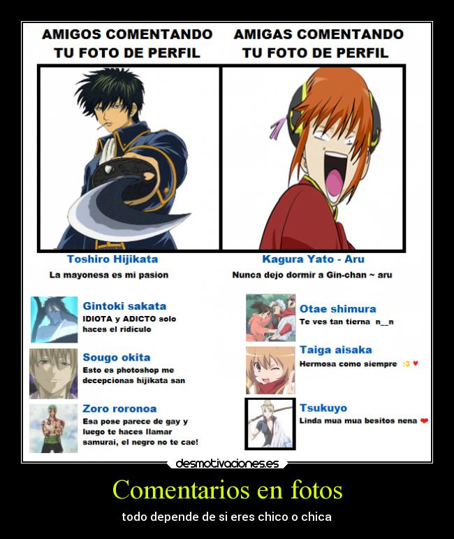 Comentarios en fotos - todo depende de si eres chico o chica