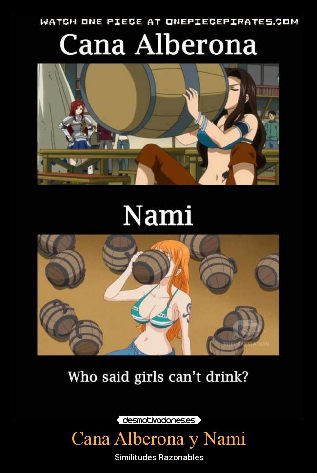 carteles anime one piece fairy tail cana alberona nami crossover tetas hentai ecchi sexo licor porno yuri desmotivaciones