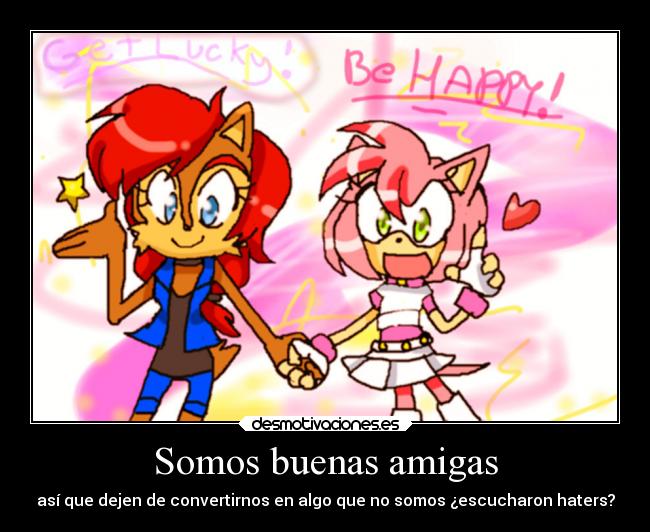 carteles sally acorn amy rose amigas haters desmotivaciones