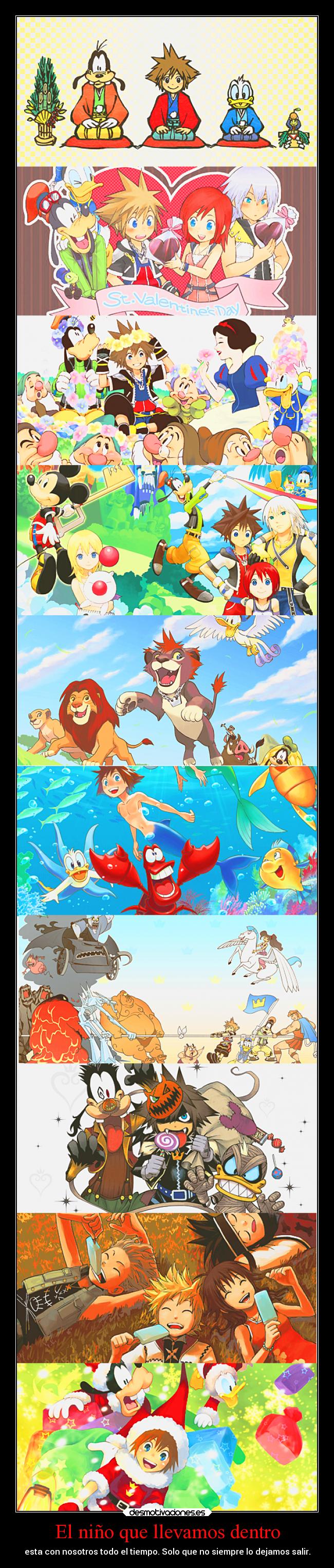 carteles infancia dulce infancia nunca dejen atras nino que llevan dentro sora donald goofy acompanan desmotivaciones