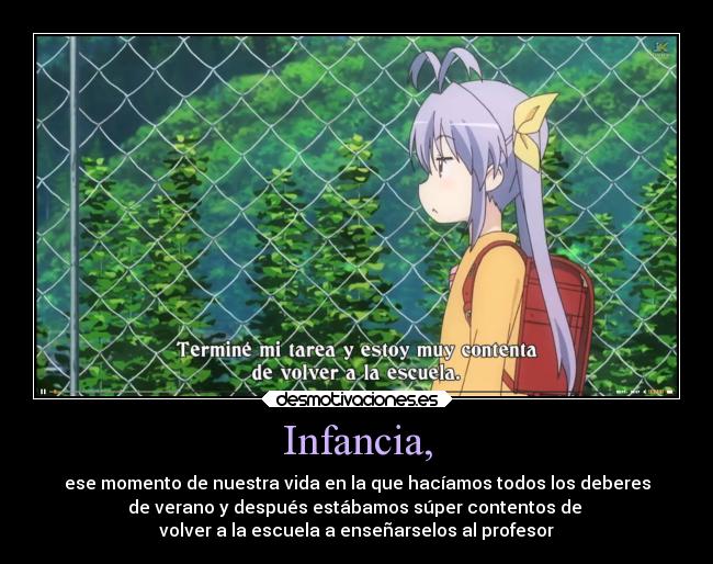 carteles infancia anime non non biyori renge deberes vacaciones verano tarea volver escuela desmotivaciones