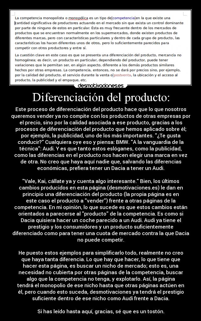 Diferenciación del producto: -