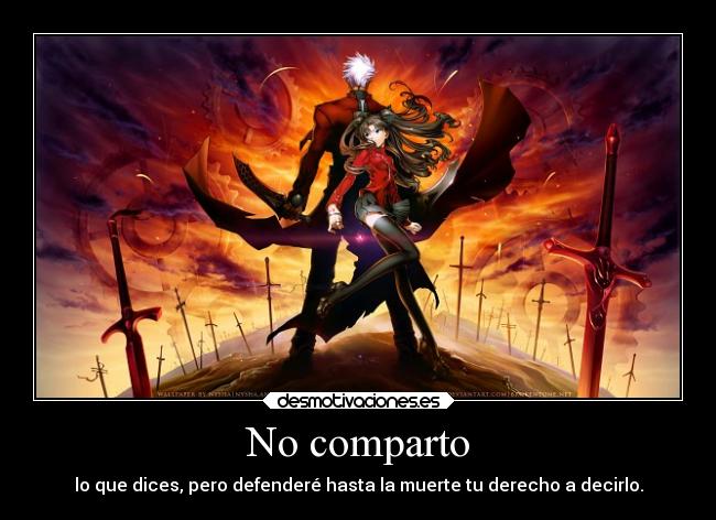 carteles anime fate stay night unlimited blade works archer rin tohsaka desmotivaciones