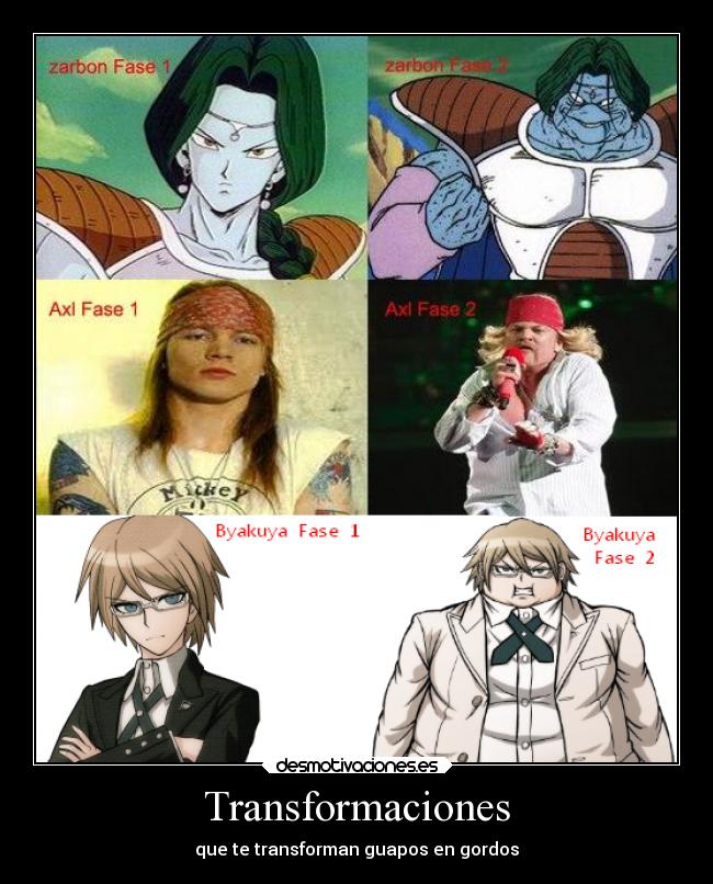 carteles zarbon dragon ball axl rose guns roses byakuya togami danganronpa humor desmotivaciones