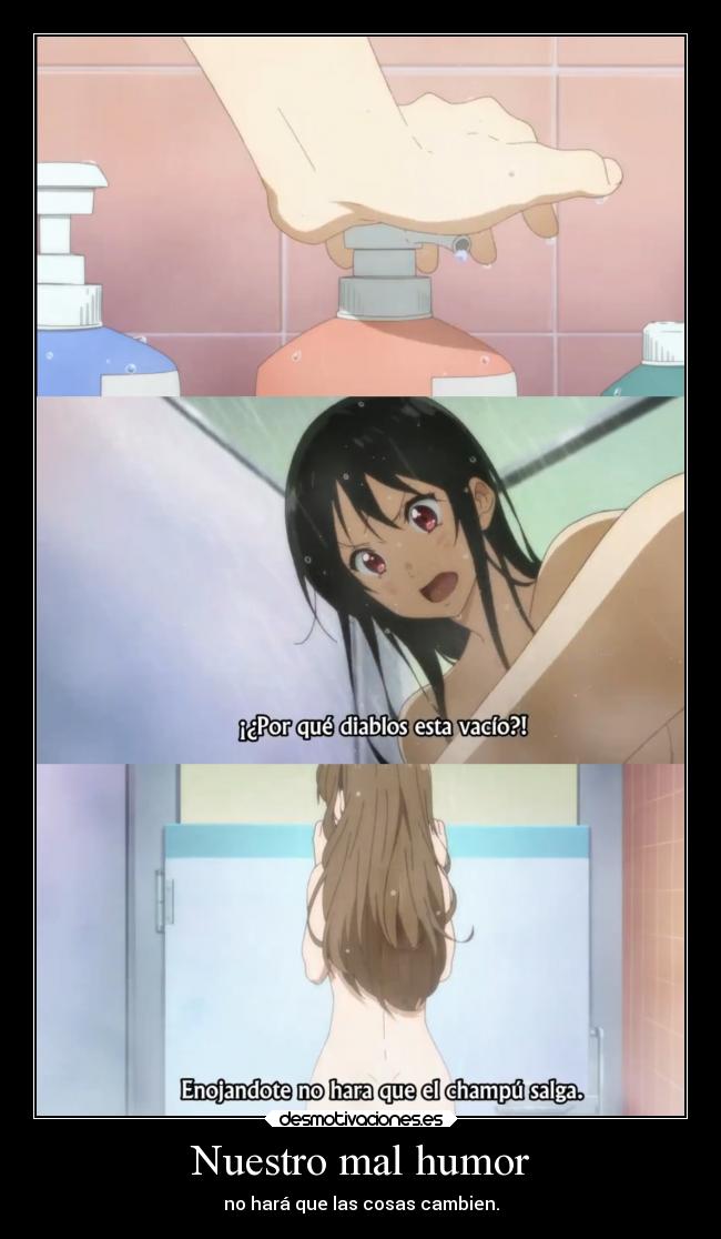 carteles humor anime kyoukainokanata enojandose con shampoo doni anotherpikachubrigade desmotivaciones