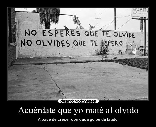 Acuérdate que yo maté al olvido - A base de crecer con cada golpe de latido.