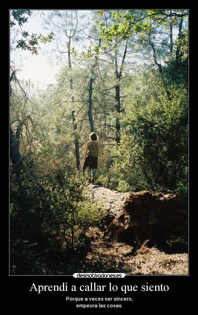 Aprendí a callar lo que siento - Porque a veces ser sincero,
empeora las cosas.