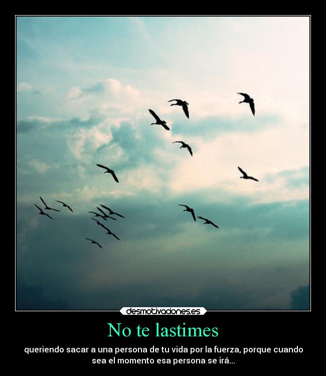 No te lastimes - queriendo sacar a una persona de tu vida por la fuerza, porque cuando
sea el momento esa persona se irá...