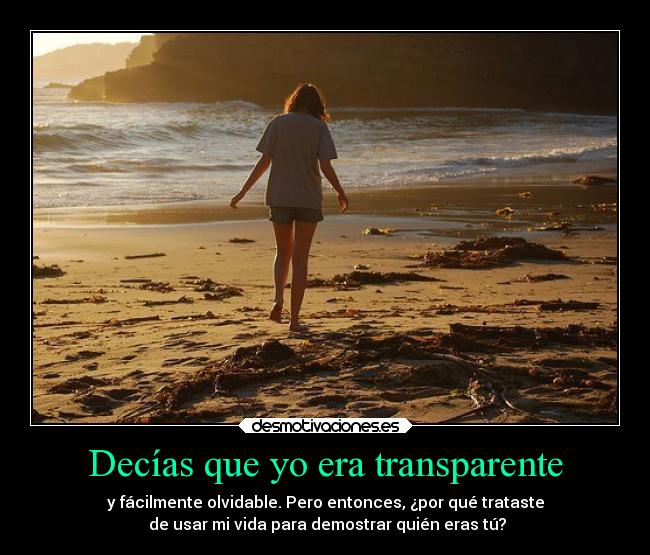 Decías que yo era transparente - y fácilmente olvidable. Pero entonces, ¿por qué trataste
 de usar mi vida para demostrar quién eras tú?