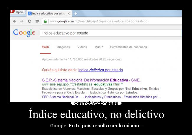 Índice educativo, no delictivo - Google: En tu país resulta ser lo mismo...