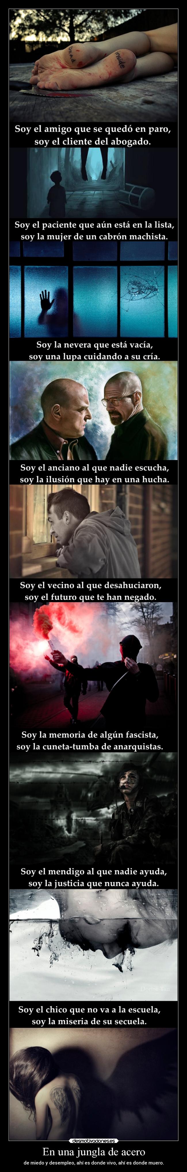 En una jungla de acero - de miedo y desempleo, ahí es donde vivo, ahí es donde muero.