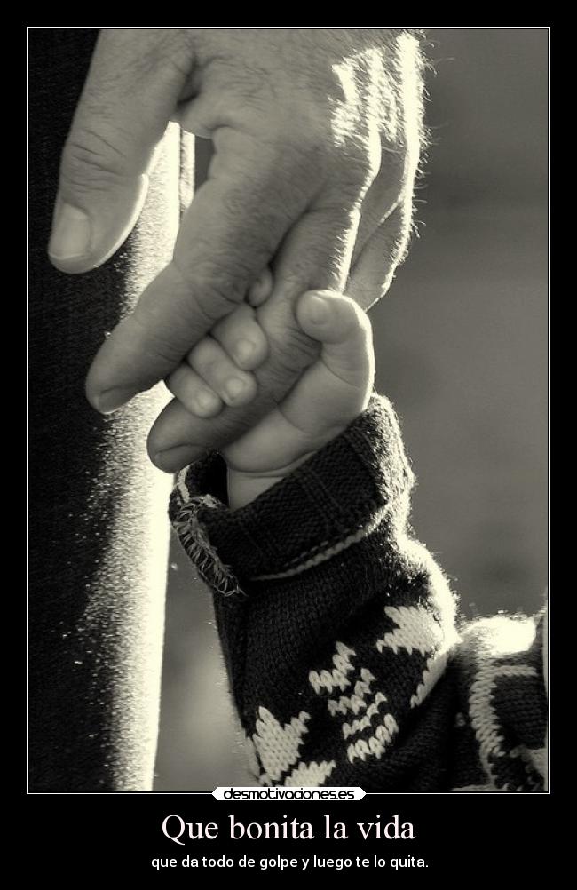 Que bonita la vida - que da todo de golpe y luego te lo quita.